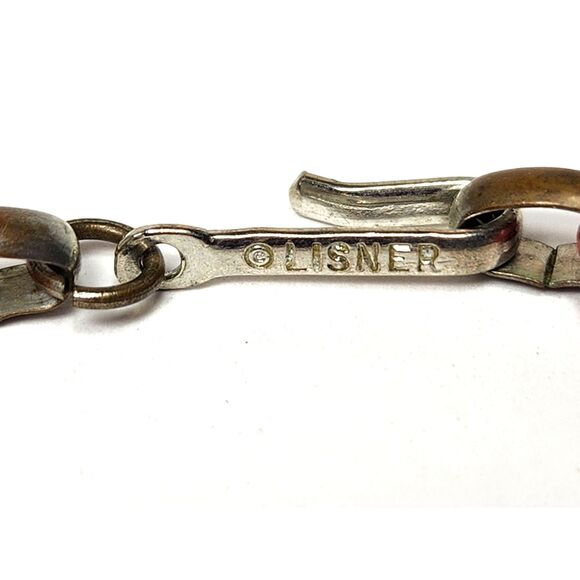 Vintage Lisner Red Thermoset Necklace Silver Tone Retro Statement Choker - Picture 4 of 7